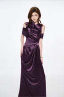 LUCILLA • Rei Asymmetric Off-Shoulder Satin Evening Gown