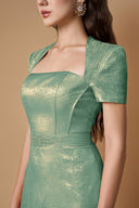 Metallic Silk Trapeze Neck Column Evening Gown for women, from IHF ATELIER, The Viet Concept