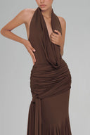 Brown Venus V Maxi Dress for women, from Pham Studio, The Viet Concept 