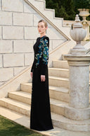 TRACY COUTURE • Symmetric Floral Crystal Velvet Satin Gown