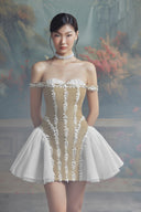 LINH PHUNG • Josette 3D Leaf Embellished Off-Shoulder Taffeta Mini Dress