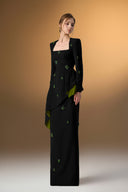 IHF ATELIER • Crepe & Agate Silk Trapeze-Neck Draped Column Gown