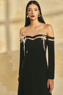 Crystal Bloom Off-Shoulder 3D Floral Midi Cocktail Dress for women, from L'SCARLETT, The Viet Concept