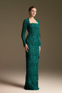 Trapeze Neck Blooming Rose Lace Column Gown for women, from IHF ATELIER, The Viet Concept 