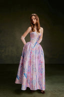 VONTIER DE MONTIER • Songbird Petal-Cup Printed Taffeta Evening Gown