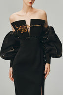 Margée Atelier • Rose Couture Fur-Trimmed Twill Evening Gown