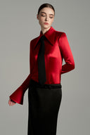 Crimson Étoile Silk Satin Slim-Fit Shirt for women, from IHF STUDIO, The Viet Concept 