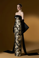 Aurélia Gold Black Jacquard Bustier Column Evening Gown for women, from IHF ATELIER, The Viet Concept 