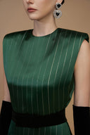 Round Neck Power Shoulder Striped Column Gown In Green for women, from IHF ATELIER, The Viet Concept 