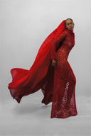 Crimson Lotus Reliquary Gown With Sculptural Veil for women, from DAS LA VIE, The Viet Concept 