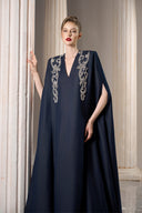 GVLUX • Imperial Silk-Denim Rhinestone Kaftan Gown