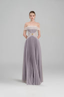 Riona Pearl Silk Off-Shoulder Corset Evening Gown for women, from LINH PHUNG, The Viet Concept