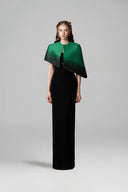 Dark Green & Black Bustier Column Gown With Crystal Cape for women, from IHF ATELIER, The Viet Concept 