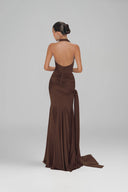 Brown Venus V Maxi Dress for women, from Pham Studio, The Viet Concept 