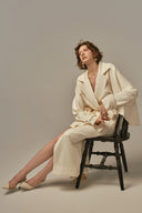Aile Ivory Faux Suede Midi Dress With Button Closure for women, from POEM, The Viet Concept