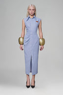 Light Blue Stripped Shirt Midi Dress for women, from Keira Tong, The Viet Concept 