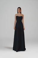 L' SCARLETT • Spaghetti Strap Crystal-Embellished Curved Bust Crepe Maxi Dress
