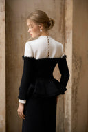 ROSEE de MATIN • Black White Bow I-Line Dress