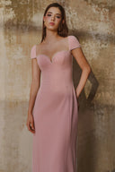 L' SCARLETT • Pink Crystal-Beaded Short-Sleeve Maxi Dress