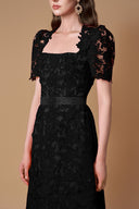 Black Guipure Lace Trapeze Neck A-Line Evening Gown for women, from IHF ATELIER, The Viet Concept