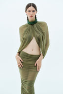 LA VIERGE • Jade Sparkling Sheer Draped Midi Dress