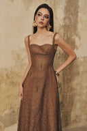 L' SCARLETT • Crystal-Beaded Lustrous Lace Maxi Dress