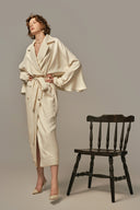Aile Ivory Faux Suede Midi Dress With Button Closure for women, from POEM, The Viet Concept