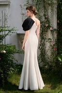 Ivory One-Shoulder Mermaid Evening Gown with Draped Floral Detail for women, from IHF ATELIER, The Viet Concept