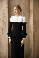 ROSEE de MATIN • Black White Bow I-Line Dress