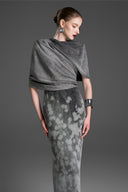 GVLUX • Asymmetric Draped Cape With Straight Washed Dress