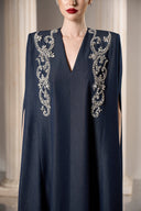 GVLUX • Imperial Silk-Denim Rhinestone Kaftan Gown
