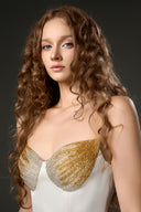 Celestia Ivory Satin Silk Lotus Bustier Mini Dress for women, from IHF STUDIO, The Viet Concept