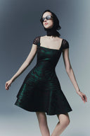 Unbound Luminous Teal Jacquard Taffeta A-Line Mini Dress for women, from MR CRAY & LADY SEXY, The Viet Concept 