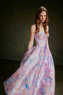 VONTIER DE MONTIER • Songbird Petal-Cup Printed Taffeta Evening Gown