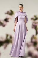 Round Neck Crystal A-Line Silk Taffeta Gown with Mini Cape for women, from IHF ATELIER, The Viet Concept 