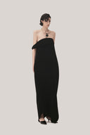 TINH ATELIER • Black Nhung Cocoon Off-Shoulder Velvet Maxi Dress