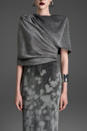 GVLUX • Asymmetric Draped Cape With Straight Washed Dress