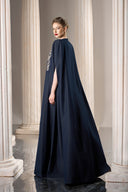 GVLUX • Imperial Silk-Denim Rhinestone Kaftan Gown