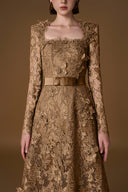 Nocturne Dark Gold Guipure Lace A-Line Evening Gown for women, from IHF ATELIER, The Viet Concept