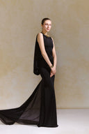 Calla Metallic Mermaid Jersey Gown with Extended Train for women, from ARTI, The Viet Concept 