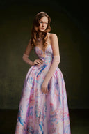 VONTIER DE MONTIER • Songbird Petal-Cup Printed Taffeta Evening Gown