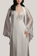 White Goccia Lace-Trimmed Mesh Robe for women, from DORO, The Viet Concept 
