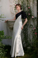 Ivory One-Shoulder Mermaid Evening Gown with Draped Floral Detail for women, from IHF ATELIER, The Viet Concept