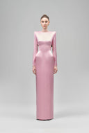 Pink Elyndra Sheath Cut-Out Satin Floor Length Dress for women, from Maison Des Copains, The Viet Concept 