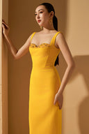 Yellow Jensen Crystal Embellished Crepe Bodycon Gown for women, from 21SIX, The Viet Concept