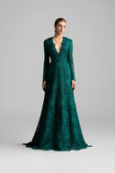 Blooming Rose Lace V-Neck A-Line Long Sleeve Gown with Silk Lining for women, from IHF ATELIER, The Viet Concept 
