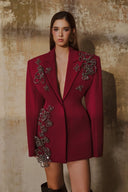 L' SCARLETT • Red Crystal Floral Embellished Crepe Mini Blazer Dress