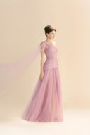 Lyssandra One-Shoulder Draped Satin Silk Gown in Lilac Purple for women, from LINH PHUNG, The Viet Concept