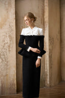 ROSEE de MATIN • Black White Bow I-Line Dress