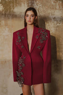 L' SCARLETT • Red Crystal Floral Embellished Crepe Mini Blazer Dress